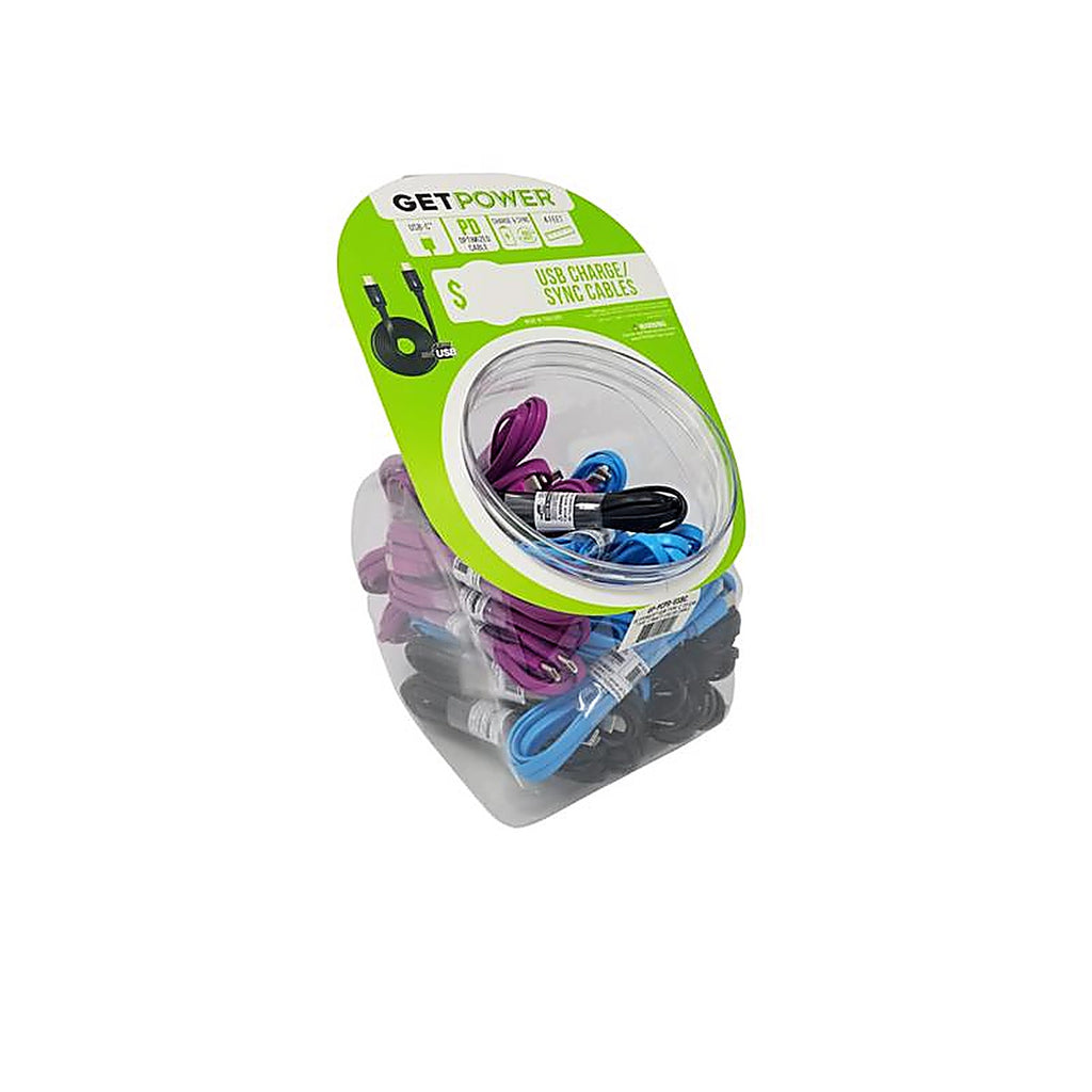 Getpower - GP-PCPD-USBC - Assorted Flat USB Charge/Sync Cable for Universal 4 Ft. L