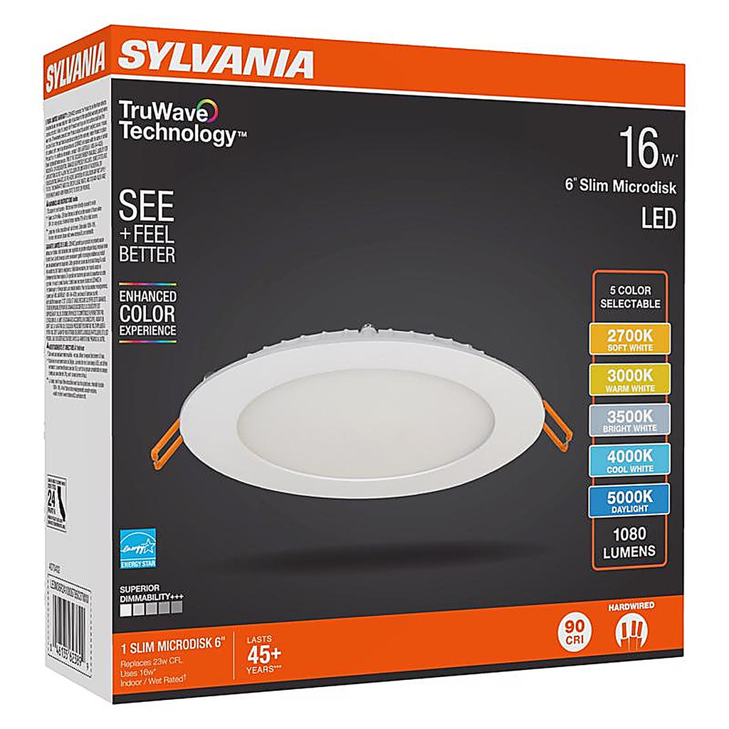 Sylvania - 62389 - Truwave White Disklight Retrofit Kit In. W LED Canless Recessed Downlight 16 W