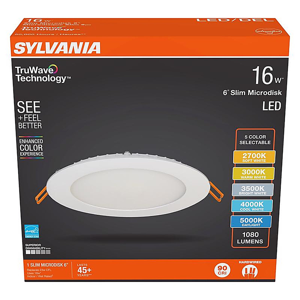 Sylvania - 62389 - Truwave White Disklight Retrofit Kit In. W LED Canless Recessed Downlight 16 W