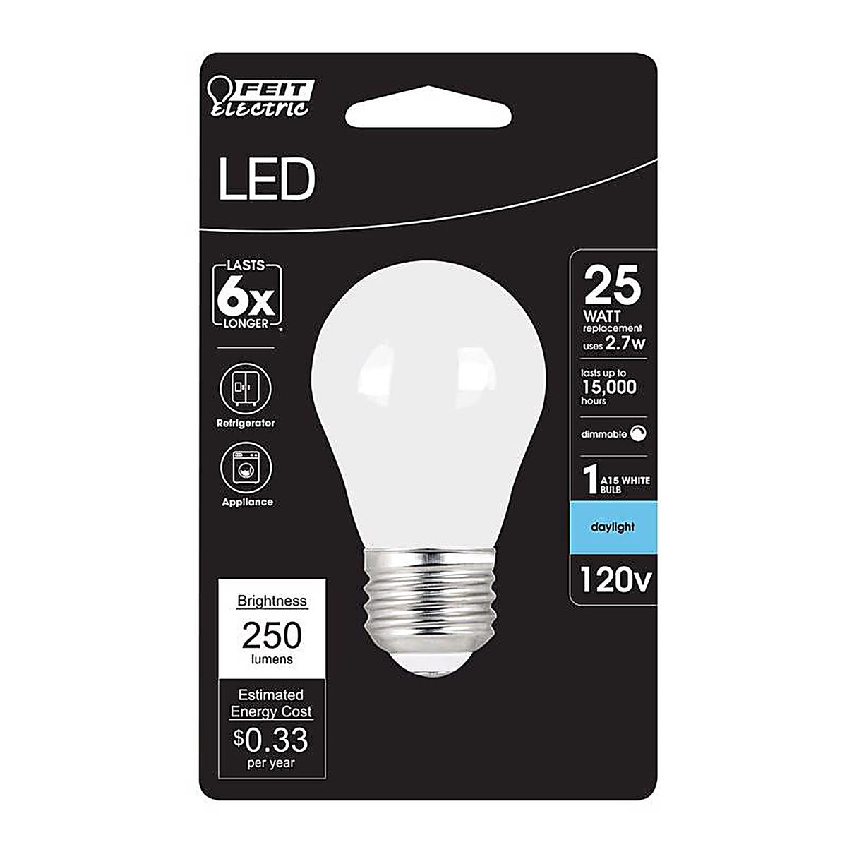 Feit - BPA1525W950CAFI - A15 E26 (Medium) Filament LED Bulb Daylight 25 Watt Equivalence 1 Pack