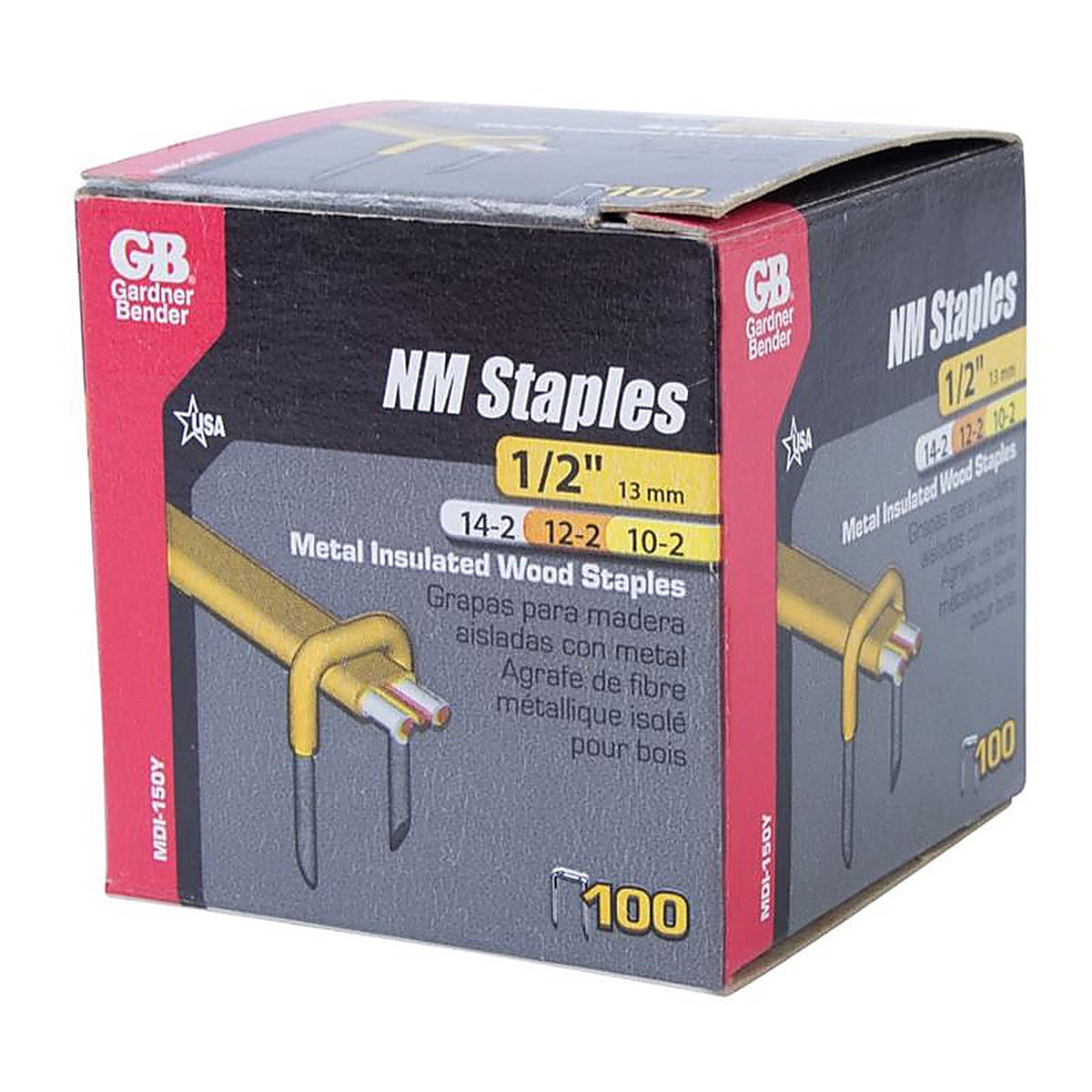 Gardner Bender - MDI-150Y - 1/2 In. W Metal Insulated Staple 100 Pack