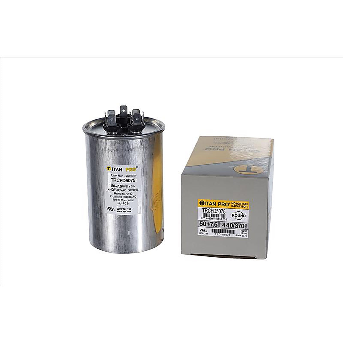 Titan Pro - TRCFD5075 - 50+7.5 MFD 440 V Round Run Capacitor