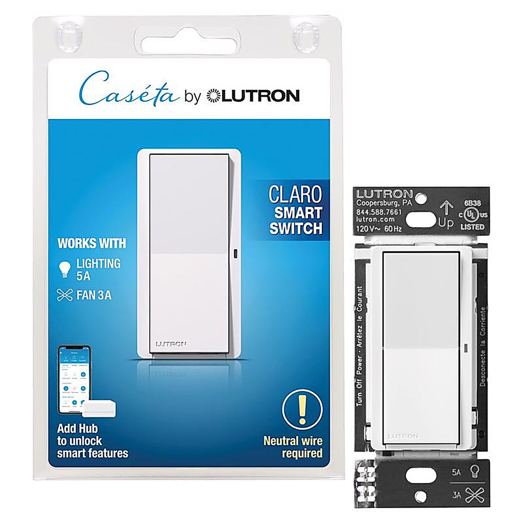 Lutron - DVRF-5NS-WH-R - Caseta 5 Amps Single Pole Smart Smart-Enabled Rocker Switch White 1 Pack
