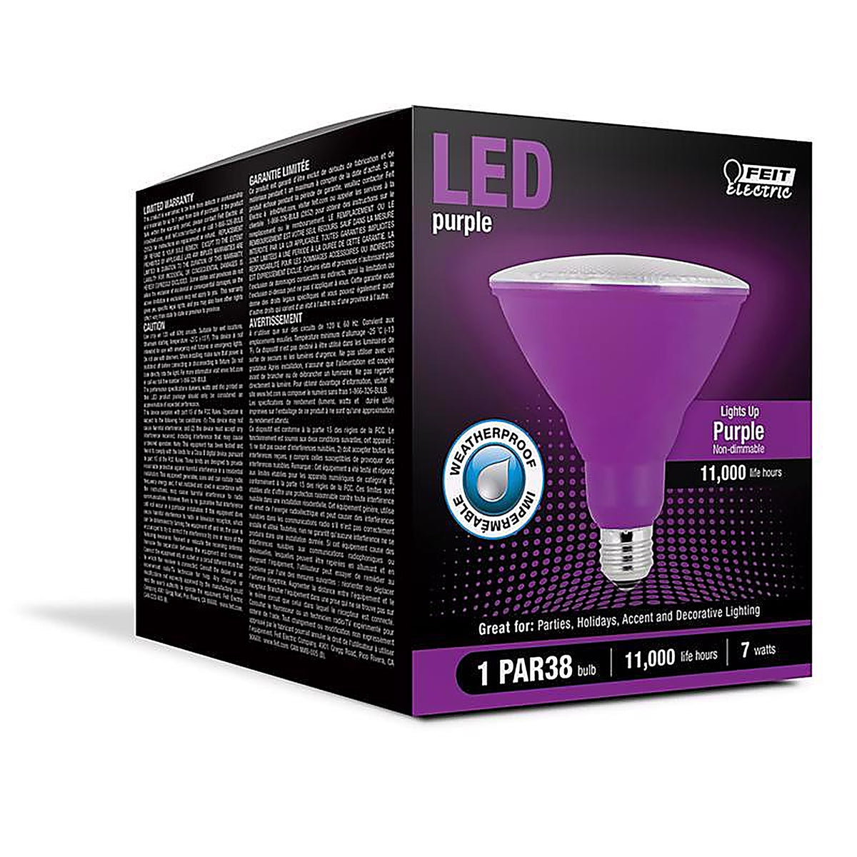 Feit - PAR38/P10KLEDBX - Par38 E26 (Medium) LED Bulb Purple 90 Watt Equivalence 1 Pack