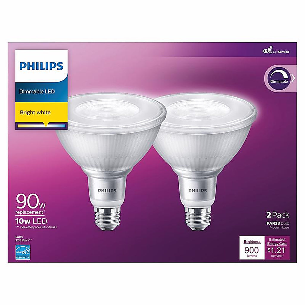 Philips - 570853 - Par38 E26 (Medium) LED Bulb Bright White 90 Watt Equivalence 2 Pack