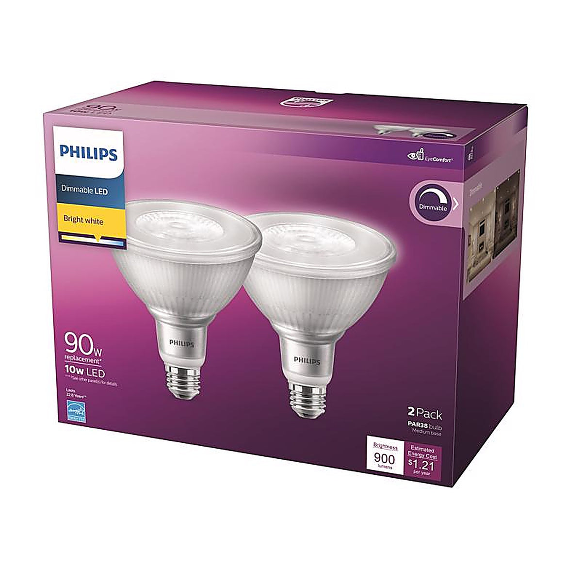Philips - 570853 - Par38 E26 (Medium) LED Bulb Bright White 90 Watt Equivalence 2 Pack