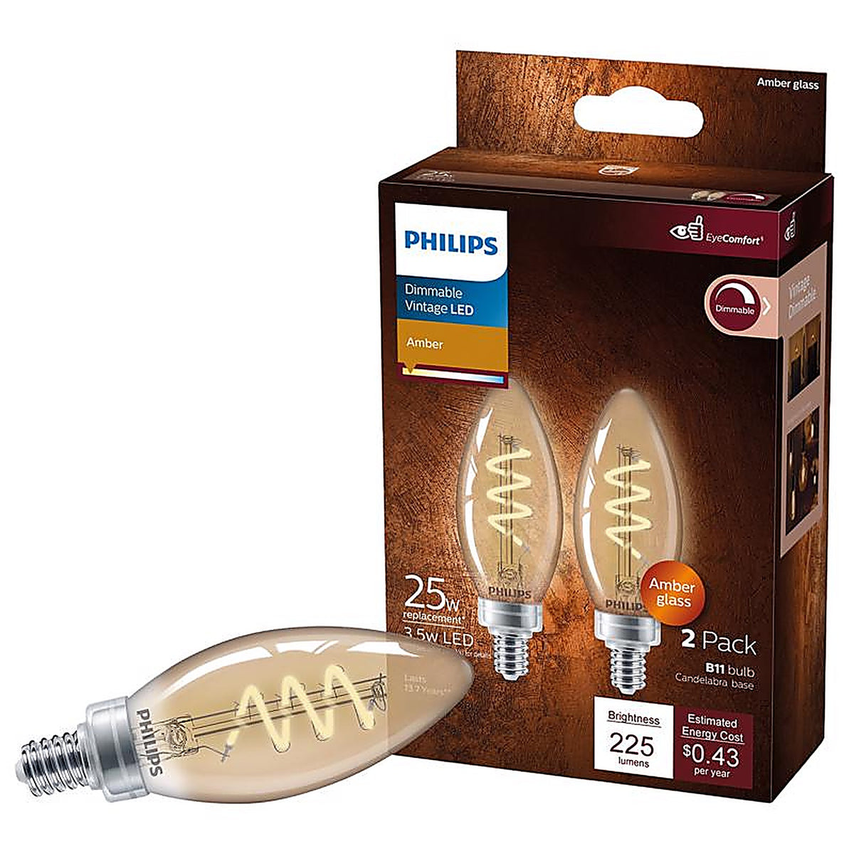 Philips - 565804 - B11 E12 (Candelabra) LED Bulb Amber 25 Watt Equivalence 2 Pack