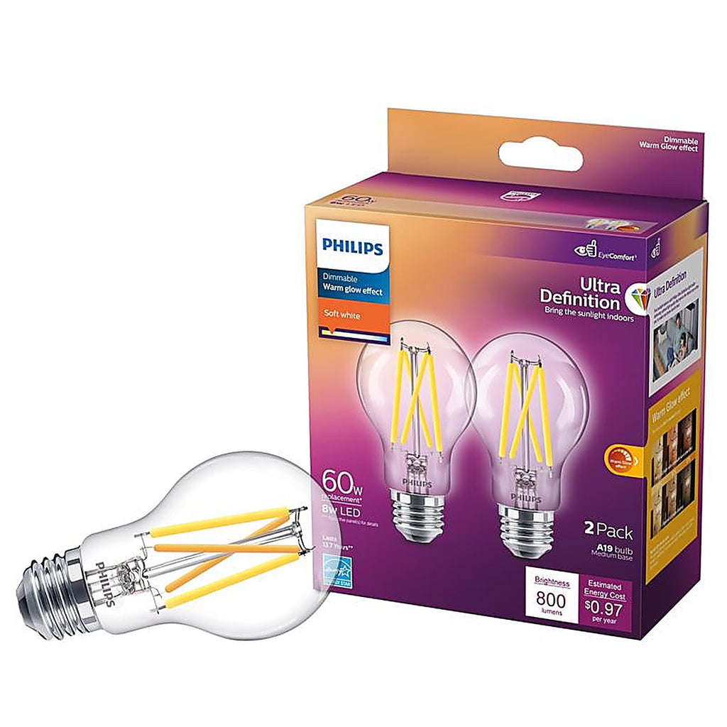 Philips - 573477 - A19 E26 (Medium) LED Bulb Soft White 60 Watt Equivalence 2 Pack