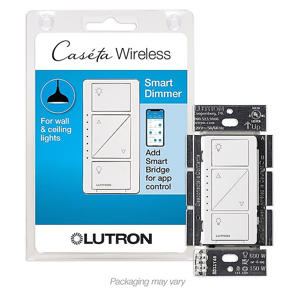 Lutron - PD-6WCL-WH-R - Caseta White 150 W Touch Smart-Enabled Dimmer Switch 1 Pack