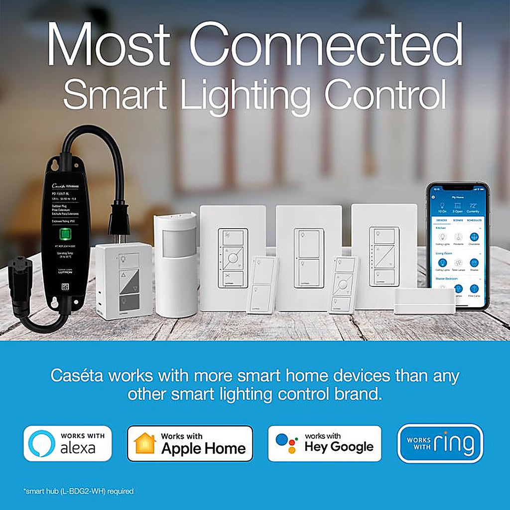 Lutron - PD-6WCL-WH-R - Caseta White 150 W Touch Smart-Enabled Dimmer Switch 1 Pack
