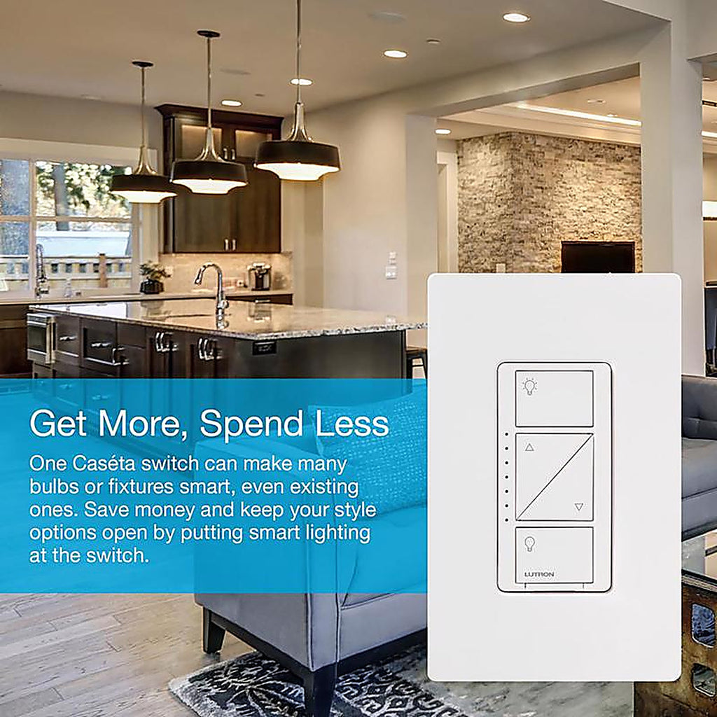 Lutron - PD-6WCL-WH-R - Caseta White 150 W Touch Smart-Enabled Dimmer Switch 1 Pack