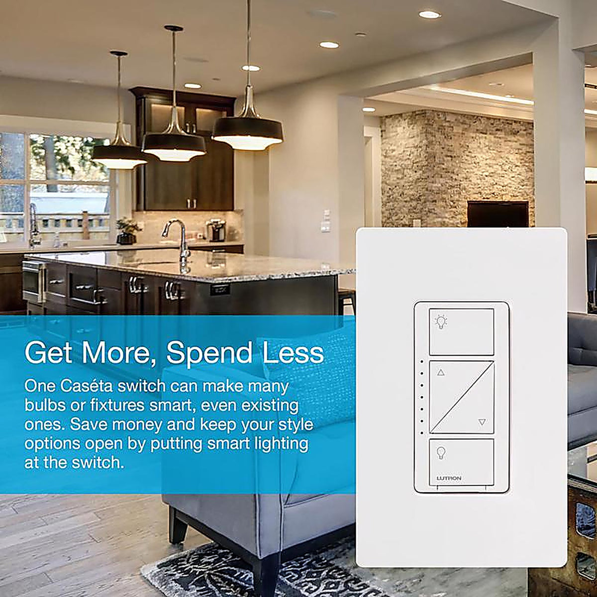Lutron - PD-6WCL-WH-R - Caseta White 150 W Touch Smart-Enabled Dimmer Switch 1 Pack