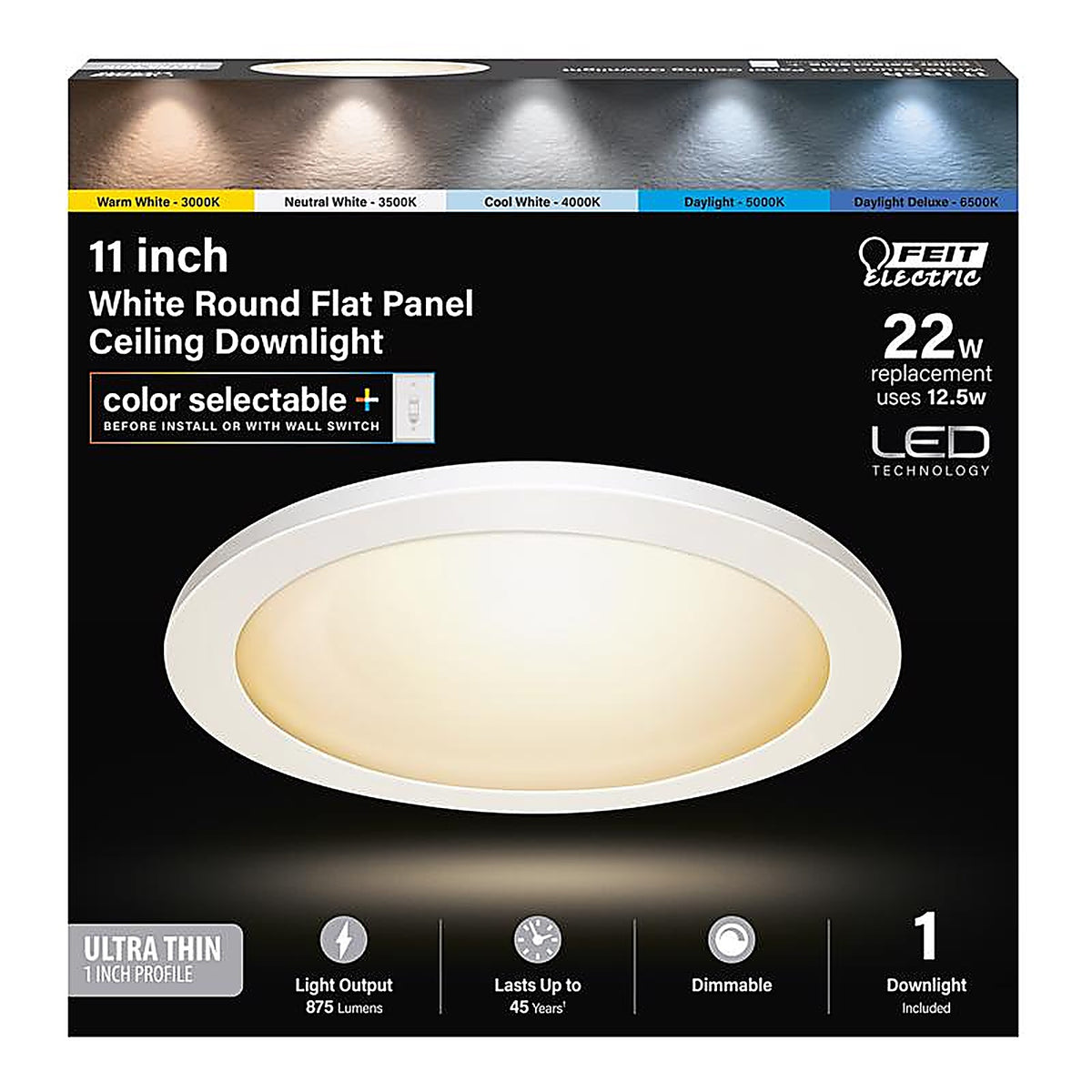 Feit - 74210/6WY - Edgelit 1 In. H X 11 In. W X 11 In. L Frost White LED Flat Panel Light Fixture