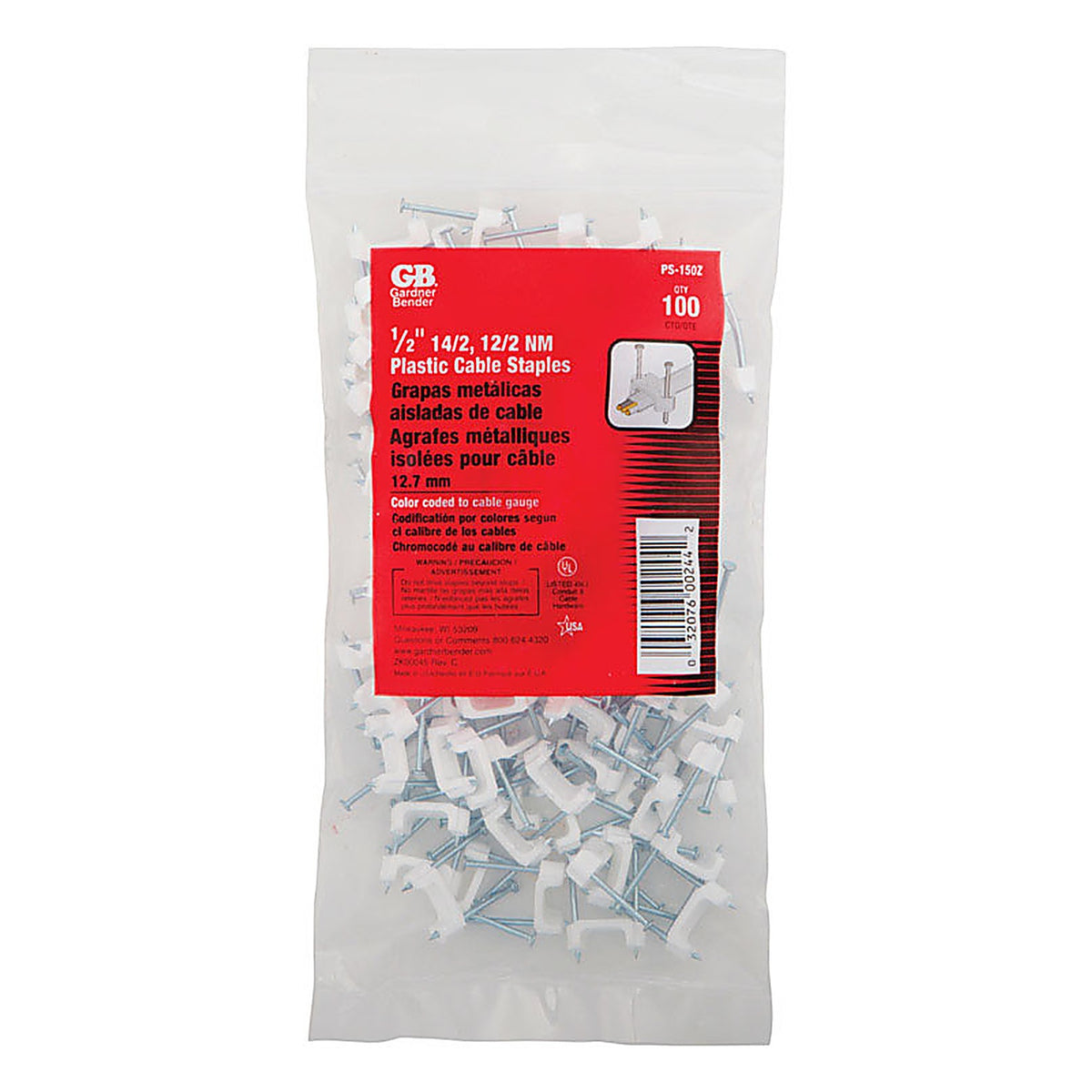 Gardner Bender PS-150ZN 1/2 in. W Plastic Insulated Cable Staple 100/Pack