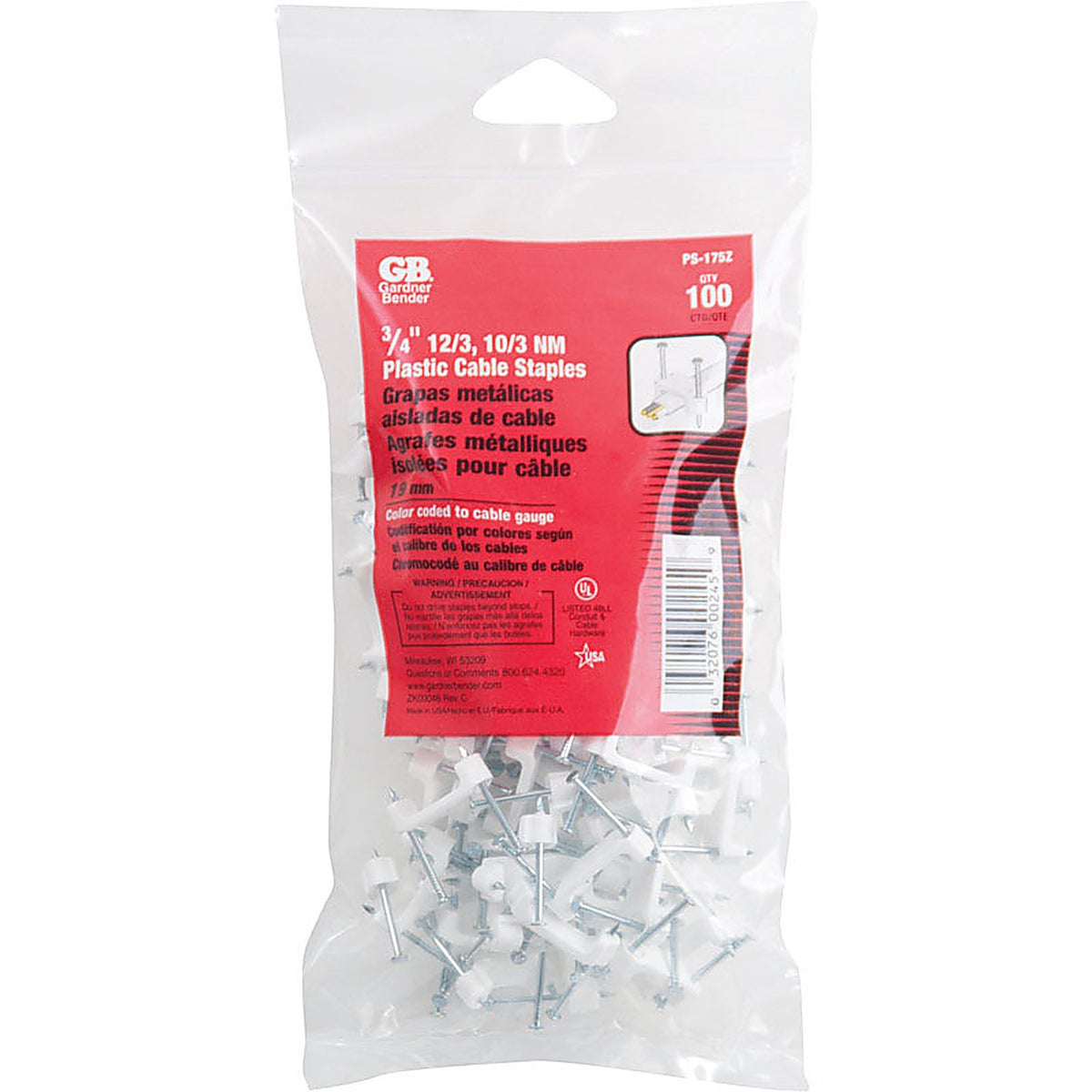 Gardner Bender PS-175ZN 3/4 in. W Plastic Insulated Cable Staple 100/Pack