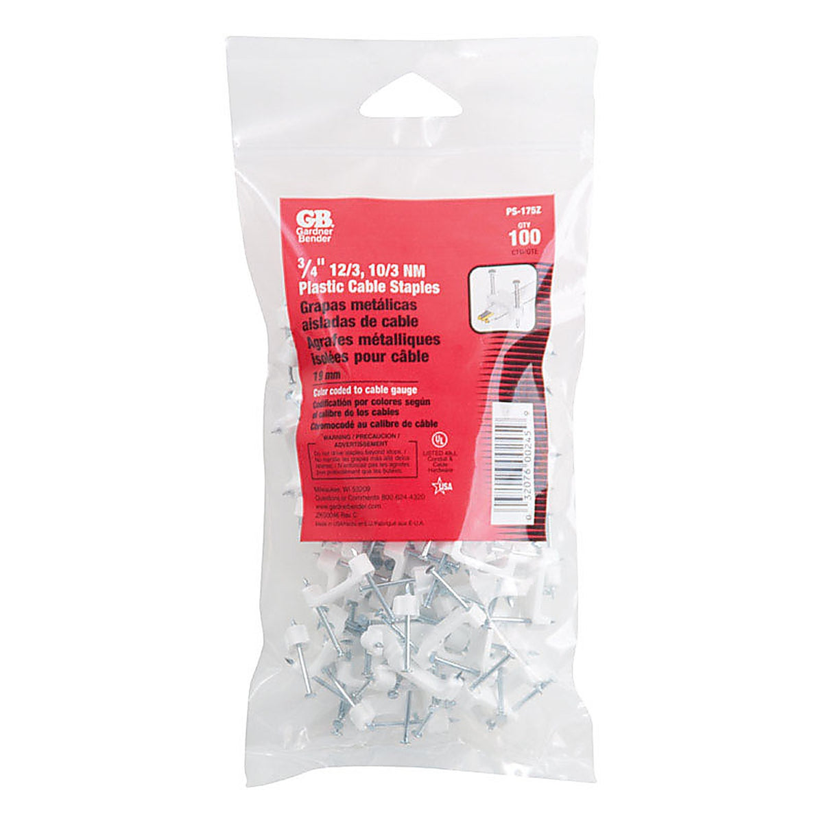 Gardner Bender PS-175ZN 3/4 in. W Plastic Insulated Cable Staple 100/Pack