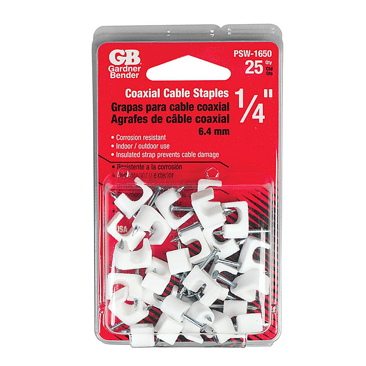 Gardner Bender PSW-1650T 1/4 in. W Plastic Insulated Coaxial Staple 25/Pack