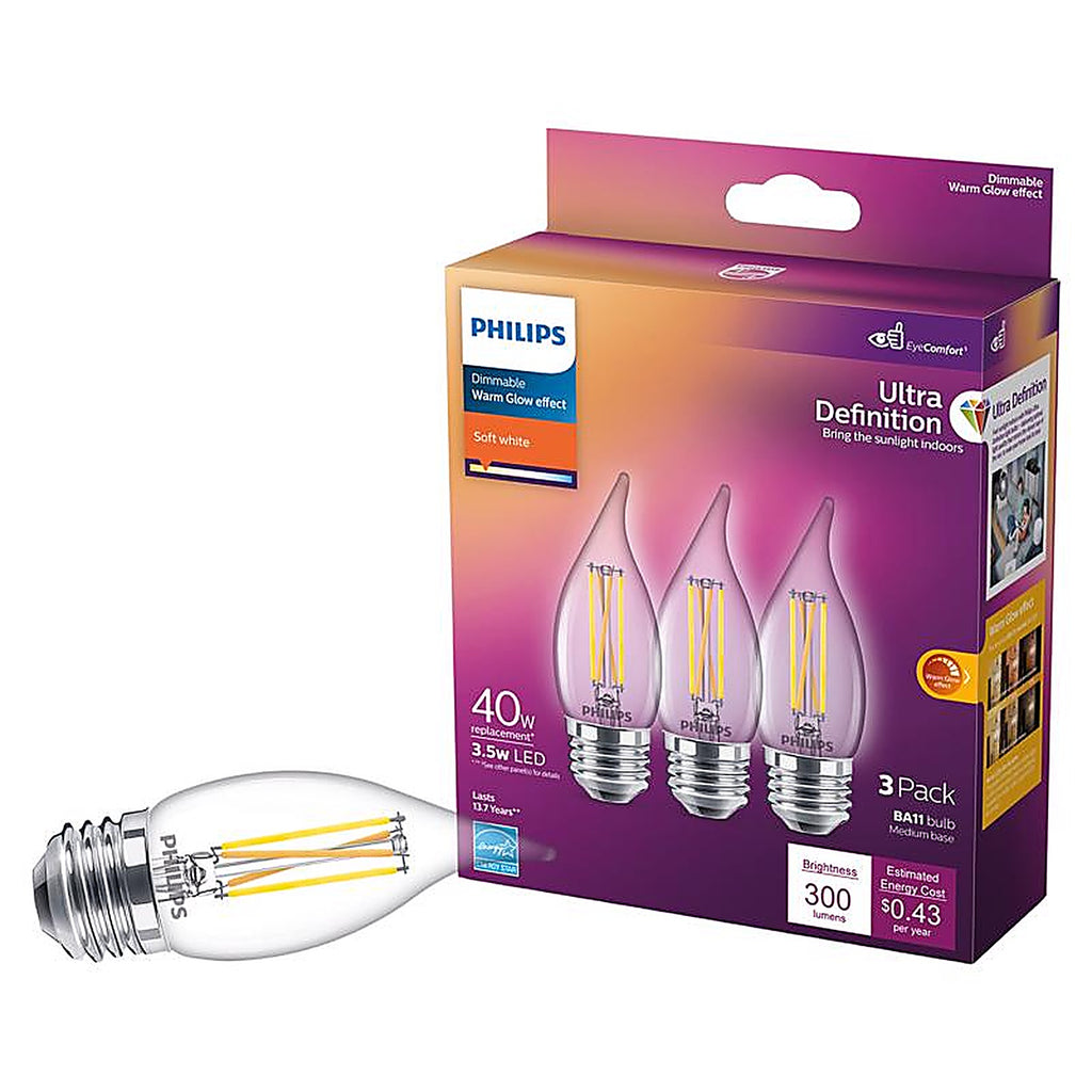 Philips - 566679 - Ultra Definition Ba11 E26 (Medium) LED Bulb Soft White 40 Watt Equivalence 3 Pack