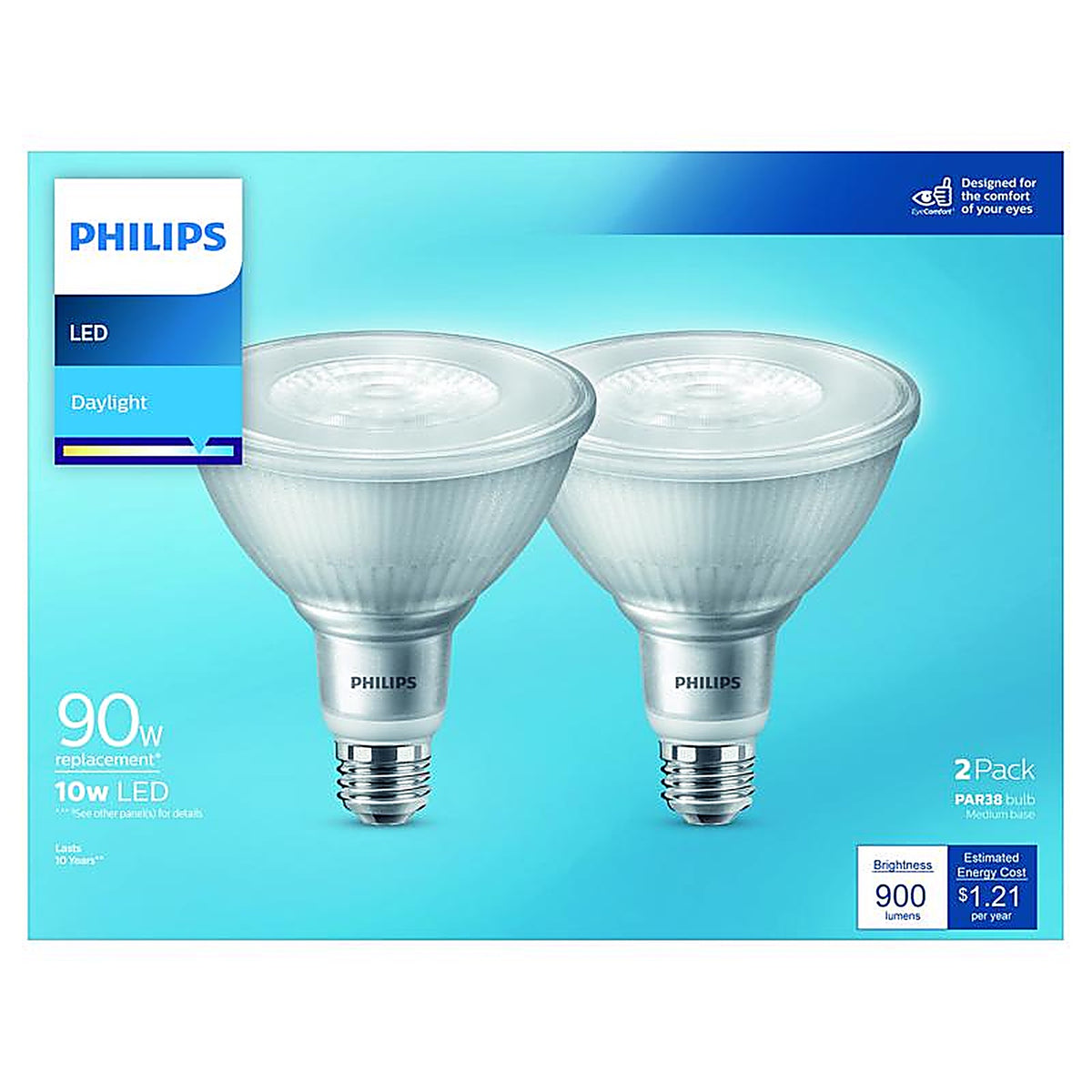 Philips - 573220 - Par 38 E26 (Medium) LED Floodlight Bulb Daylight 90 Watt Equivalence 2 Pack