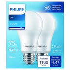 Philips - 575852 - A19 E26 (Medium) LED Bulb Daylight 75 Watt Equivalence 2 Pack