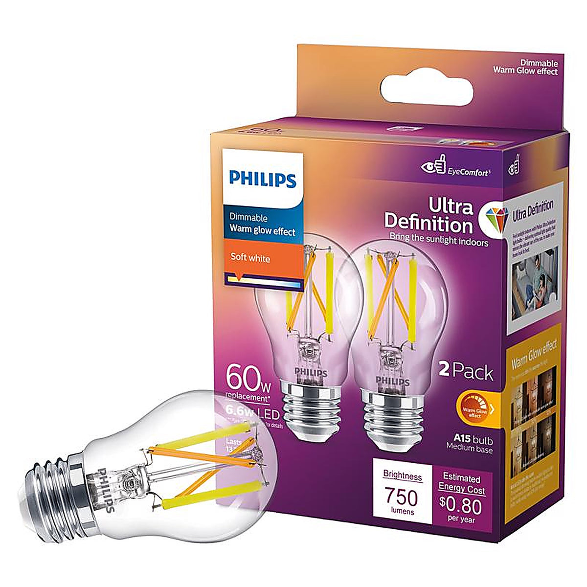Philips - 573386 - A15 E26 (Medium) LED Bulb Soft White 60 Watt Equivalence 2 Pack