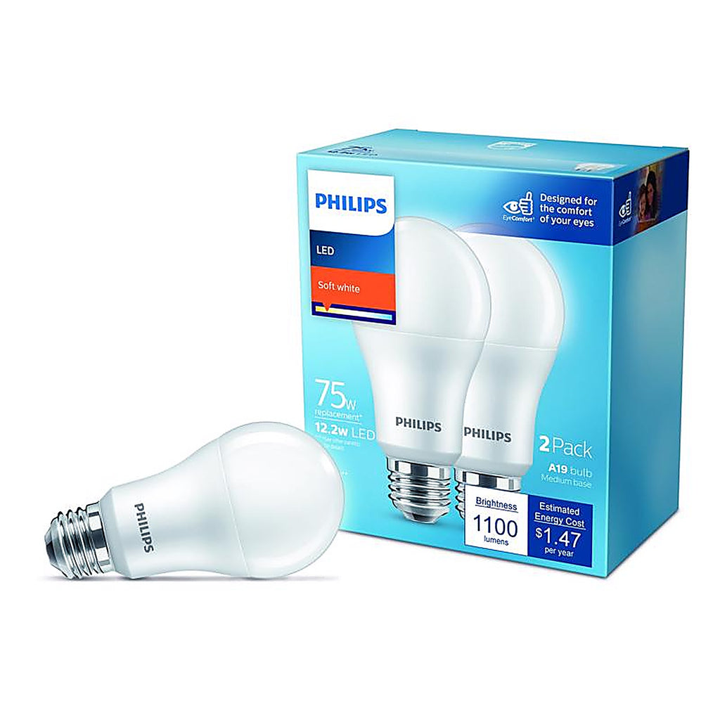 Philips - 575860 - A19 E26 (Medium) LED Bulb Soft White 75 Watt Equivalence 2 Pack