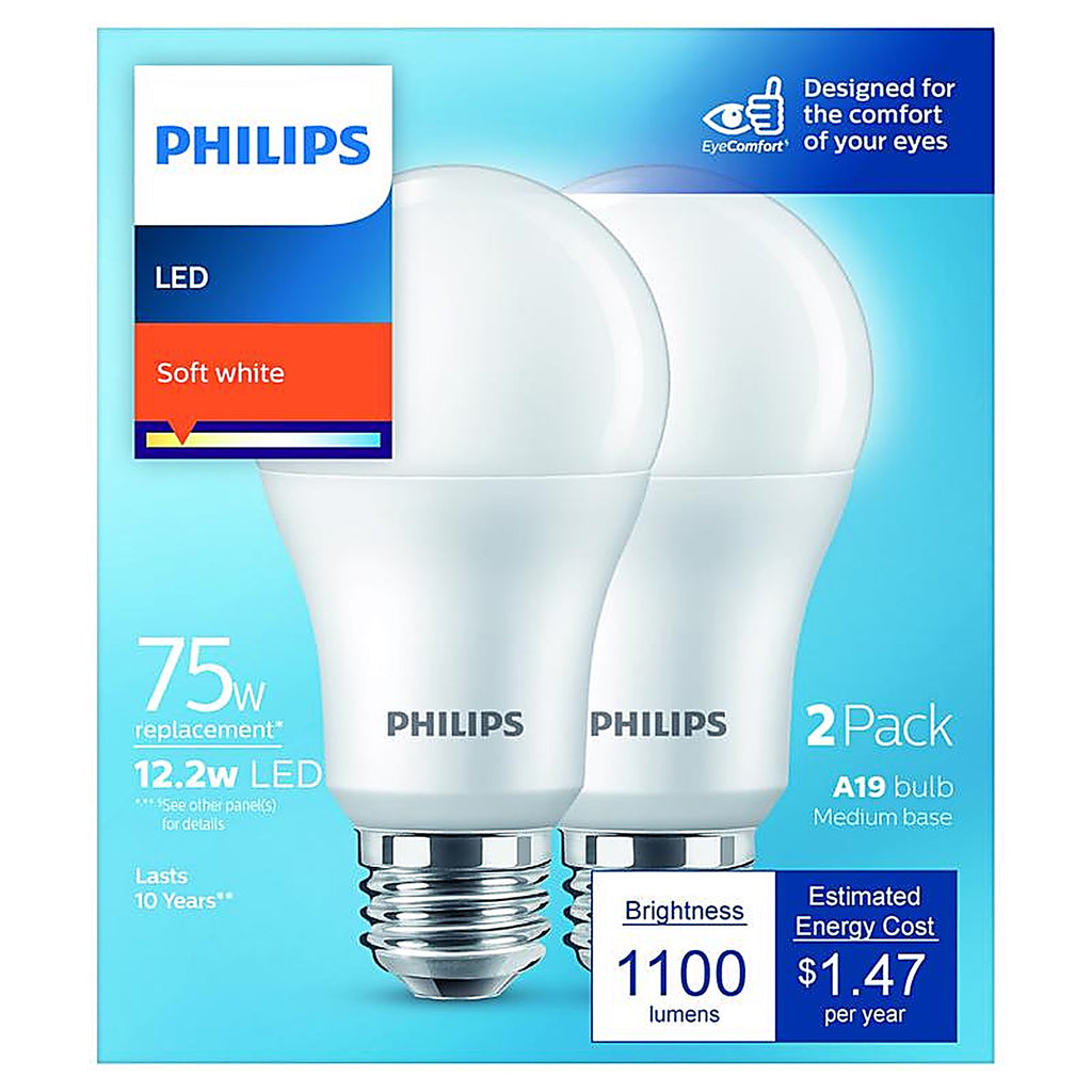 Philips - 575860 - A19 E26 (Medium) LED Bulb Soft White 75 Watt Equivalence 2 Pack