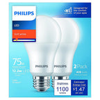 Philips - 575860 - A19 E26 (Medium) LED Bulb Soft White 75 Watt Equivalence 2 Pack