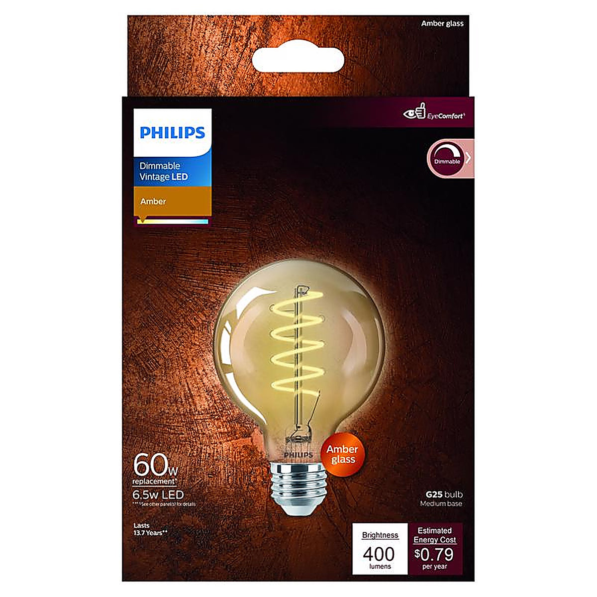 Philips - 565887 - G25 E26 (Medium) LED Bulb Amber 60 Watt Equivalence 1 Pack