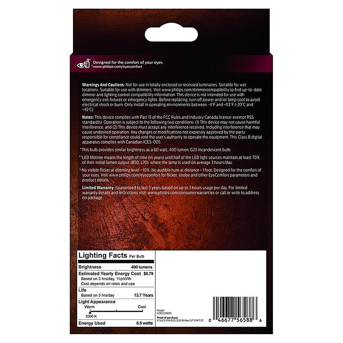 Philips - 565887 - G25 E26 (Medium) LED Bulb Amber 60 Watt Equivalence 1 Pack
