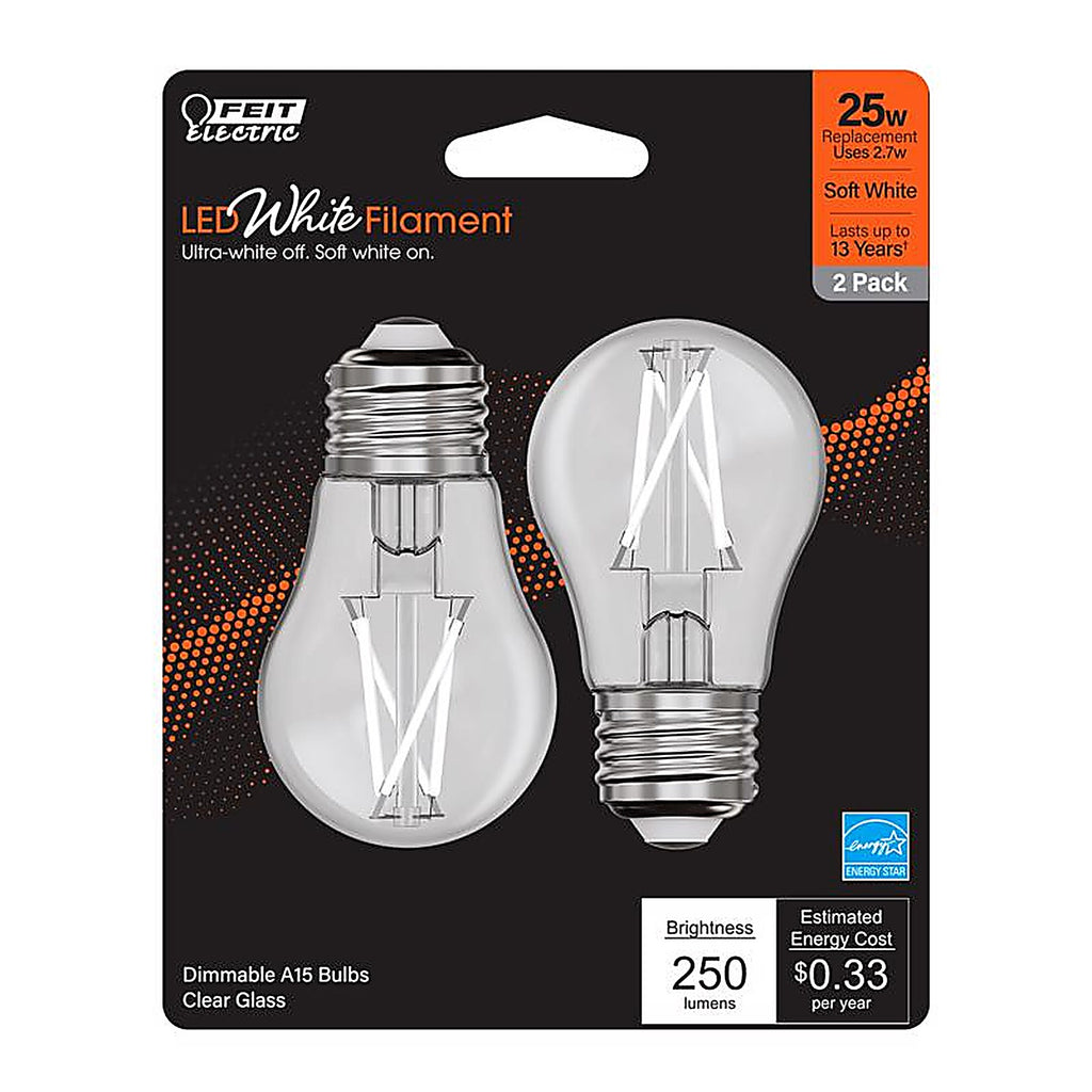 Feit - BPA1525927WFIL2 - White A15 E26 (Medium) Filament LED Bulb Soft White 25 Watt Equivalence 2 Pack