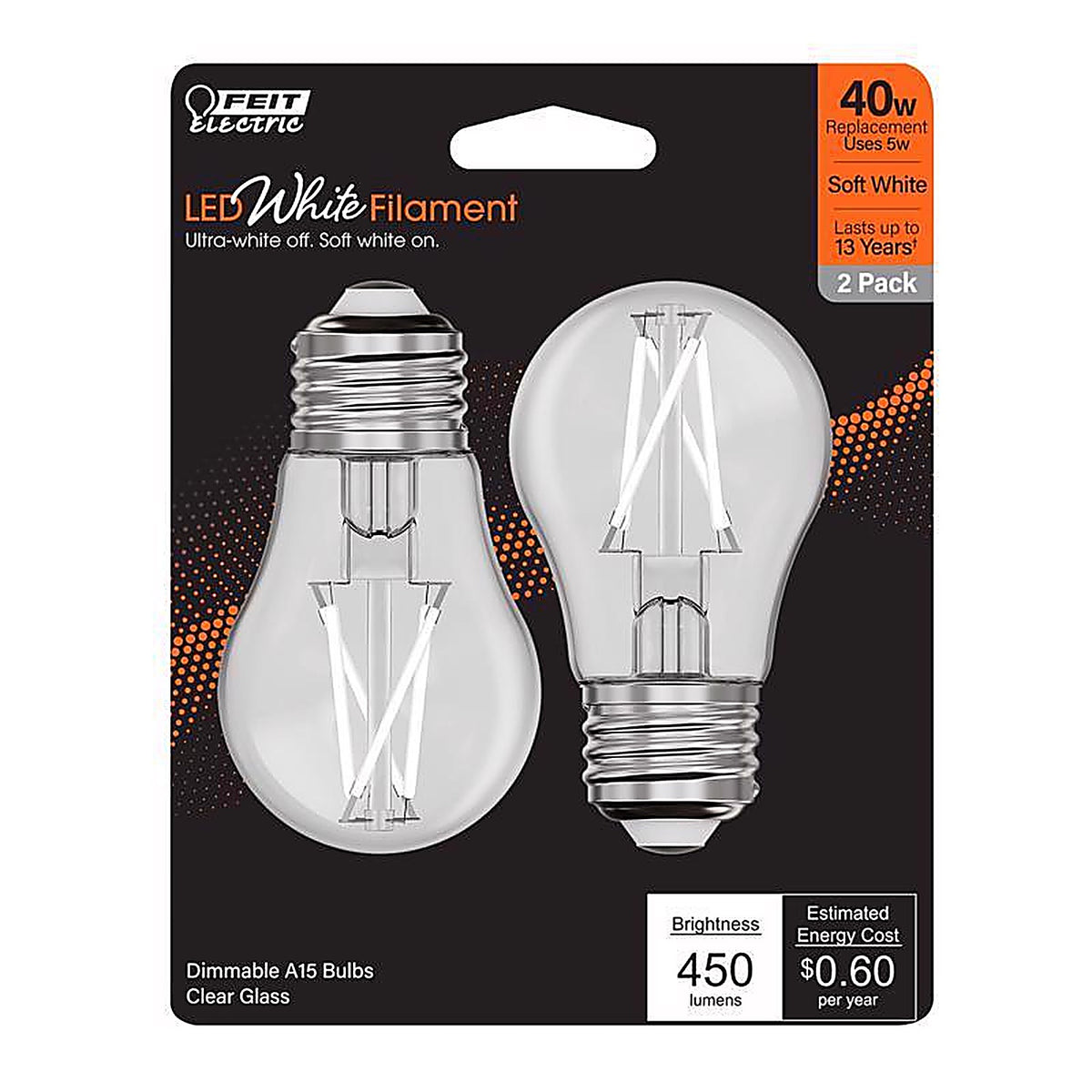 Feit - BPA1540927WFIL2 - White A15 E26 (Medium) Filament LED Bulb Soft White 40 Watt Equivalence 2 Pack