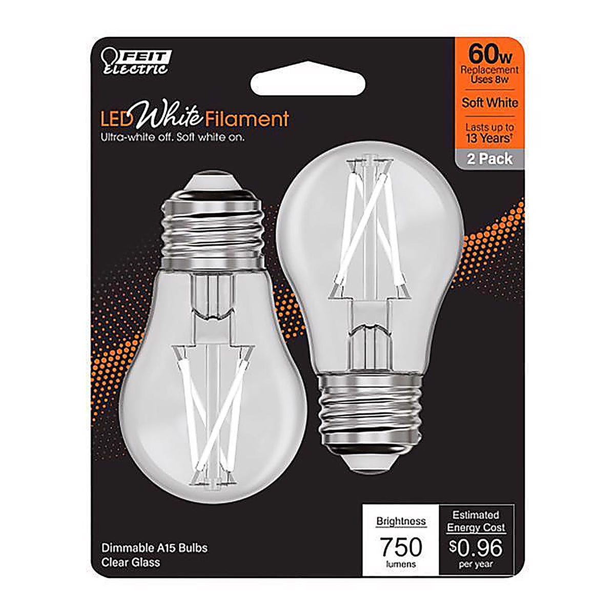 Feit - BPA1560927WFIL2 - White A15 E26 (Medium) Filament LED Bulb Soft White 60 Watt Equivalence 2 Pack