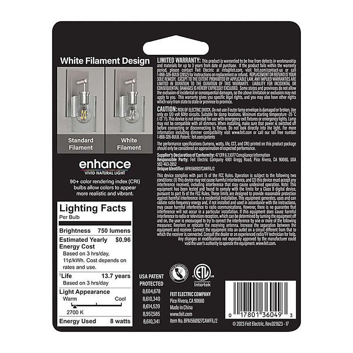 Feit - BPA1560927WFIL2 - White A15 E26 (Medium) Filament LED Bulb Soft White 60 Watt Equivalence 2 Pack