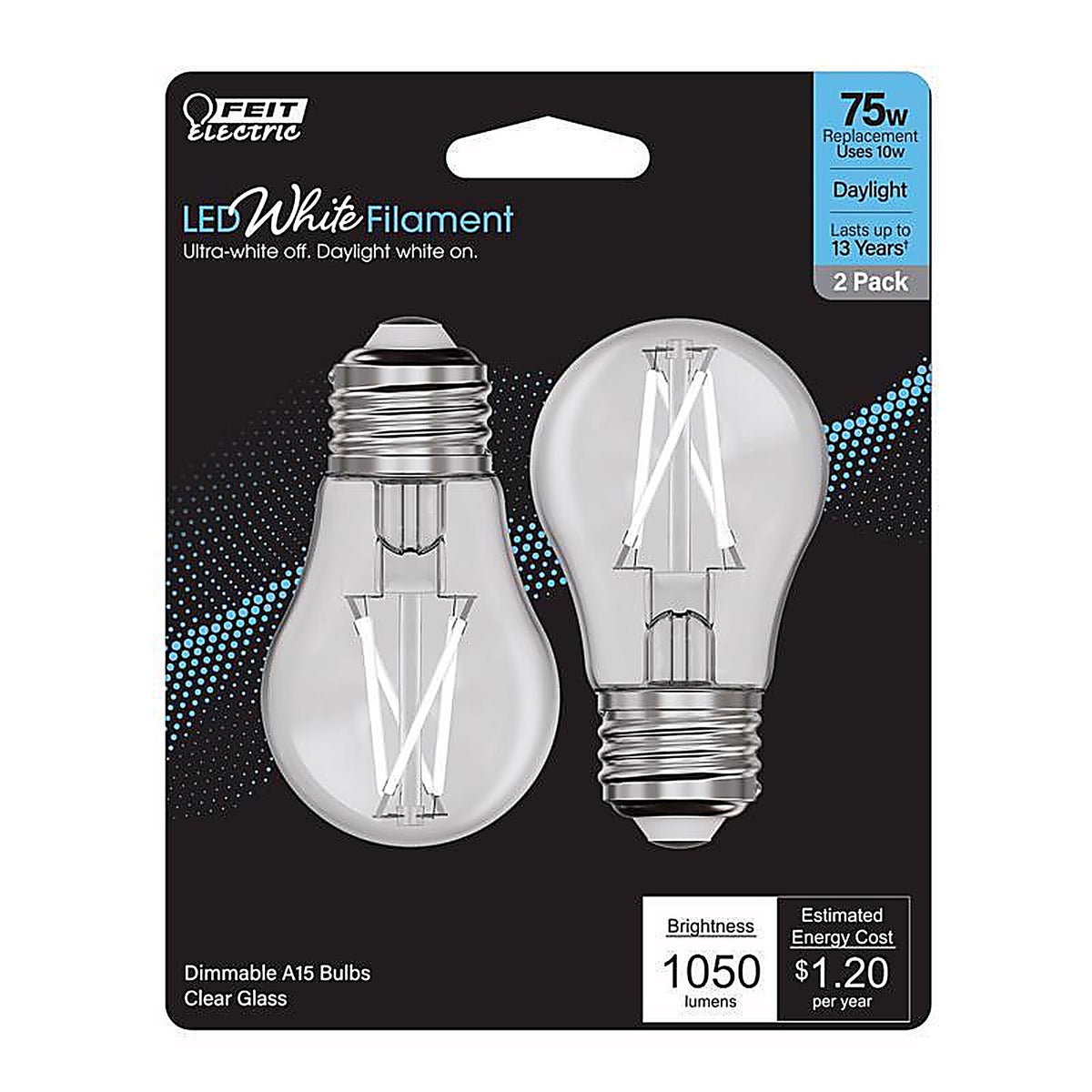 Feit - BPA1575950WFIL2 - White A15 E26 (Medium) Filament LED Bulb Daylight 75 Watt Equivalence 2 Pack