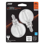 Feit - BPG1660927WFIL2 - White G16.5 E12 (Candelabra) Filament LED Bulb Soft White 60 Watt Equivalence 2 Pack
