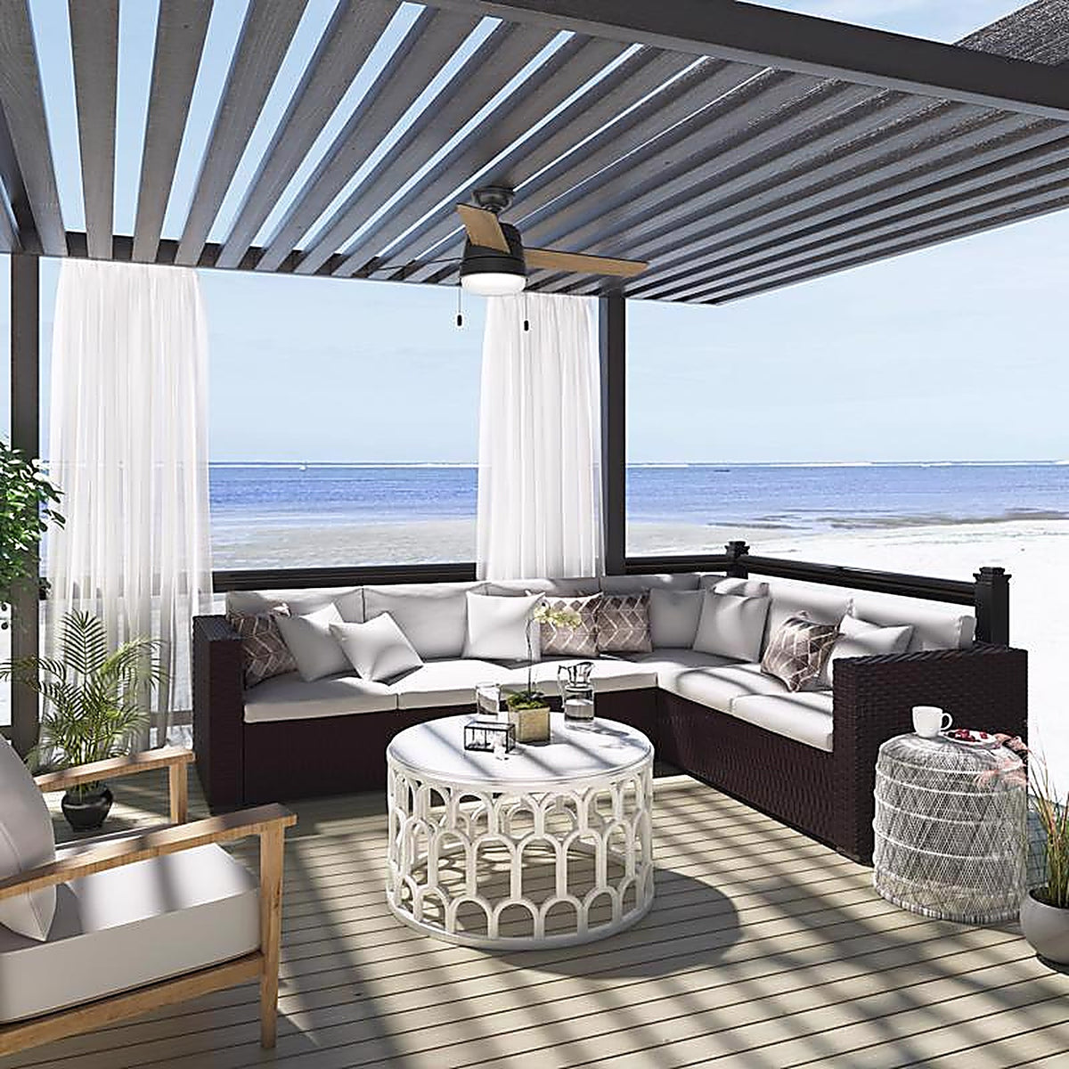 Hunter - 50386 - Aker 52 In. Matte Black LED Indoor and Outdoor Ceiling Fan