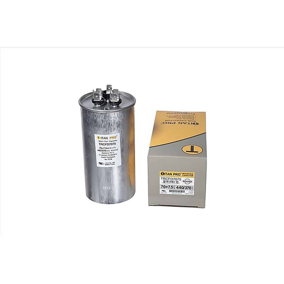 Titan Pro - TRCFD7075 - 70+7.5 MFD 440 V Round Run Capacitor