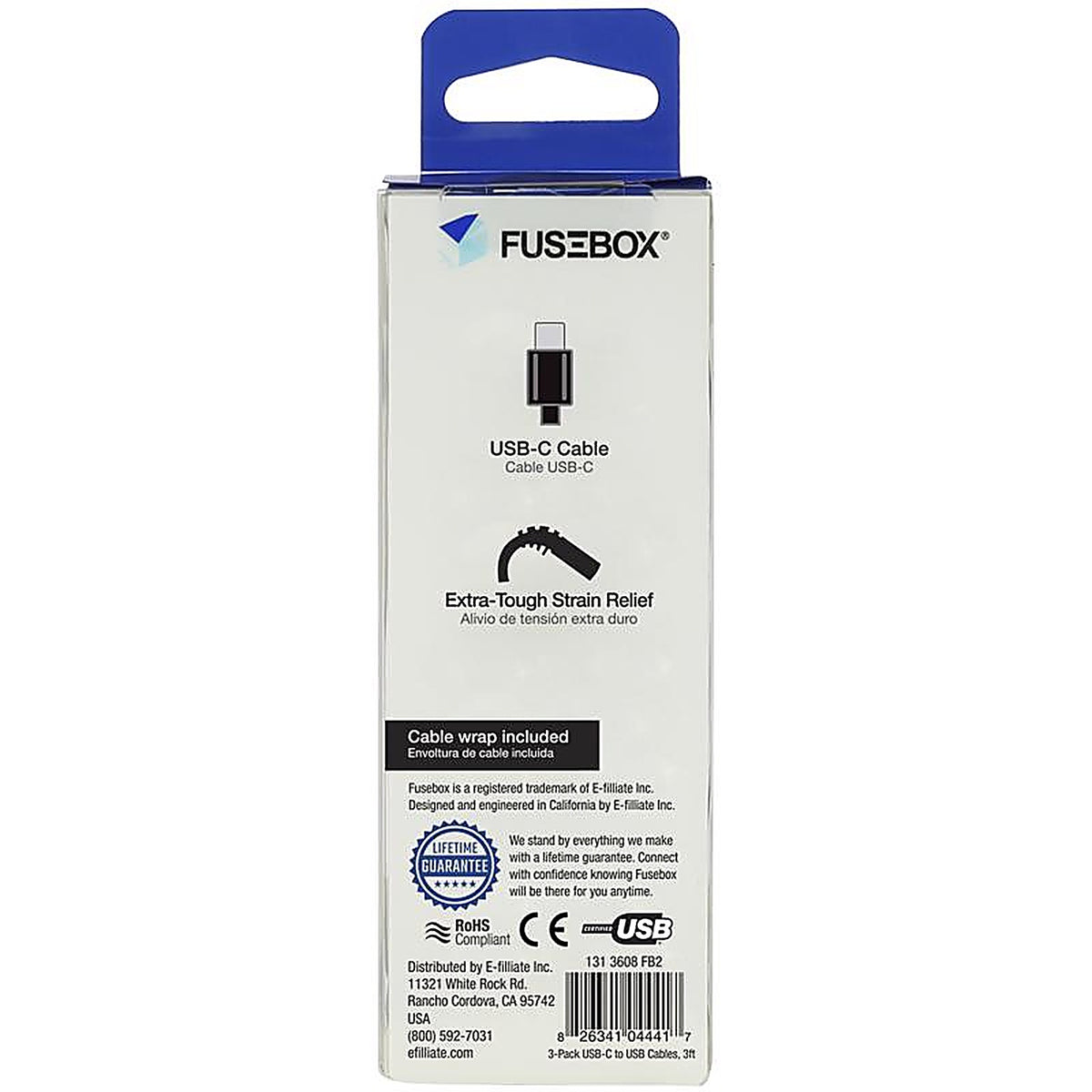 Fusebox - 131 3608 FB2 - Black PVC USB-C Cable for Smartphones 3 Ft. L