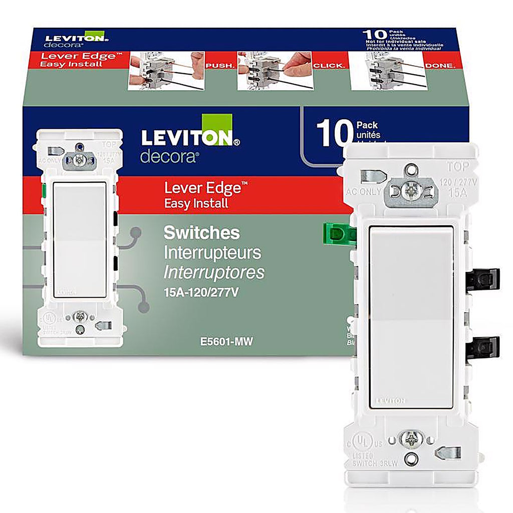 Leviton - E5601-0MW - Lever Edge 15 Amps Single Pole Rocker Switch White 10 Pack
