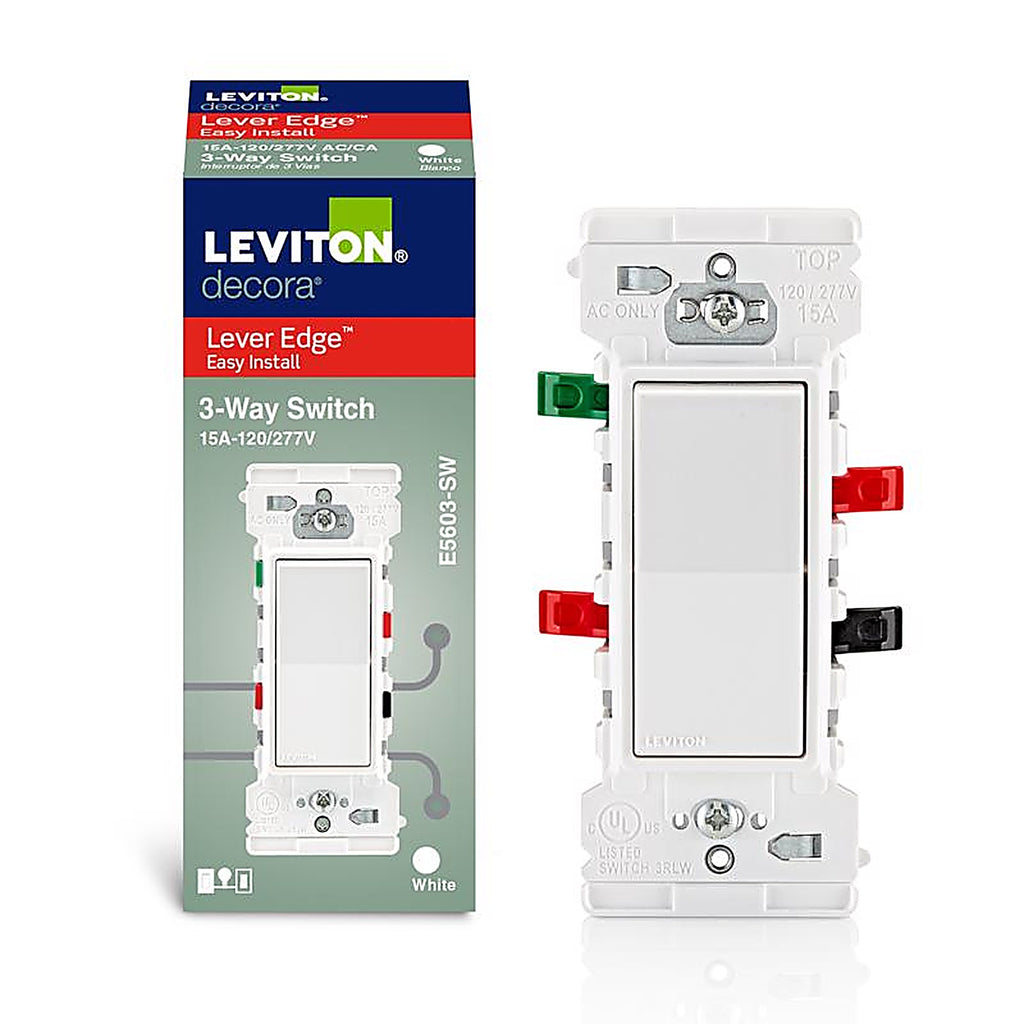 Leviton - E5603-0SW - Lever Edge 15 Amps 3-Way Rocker Switch White 1 Pack