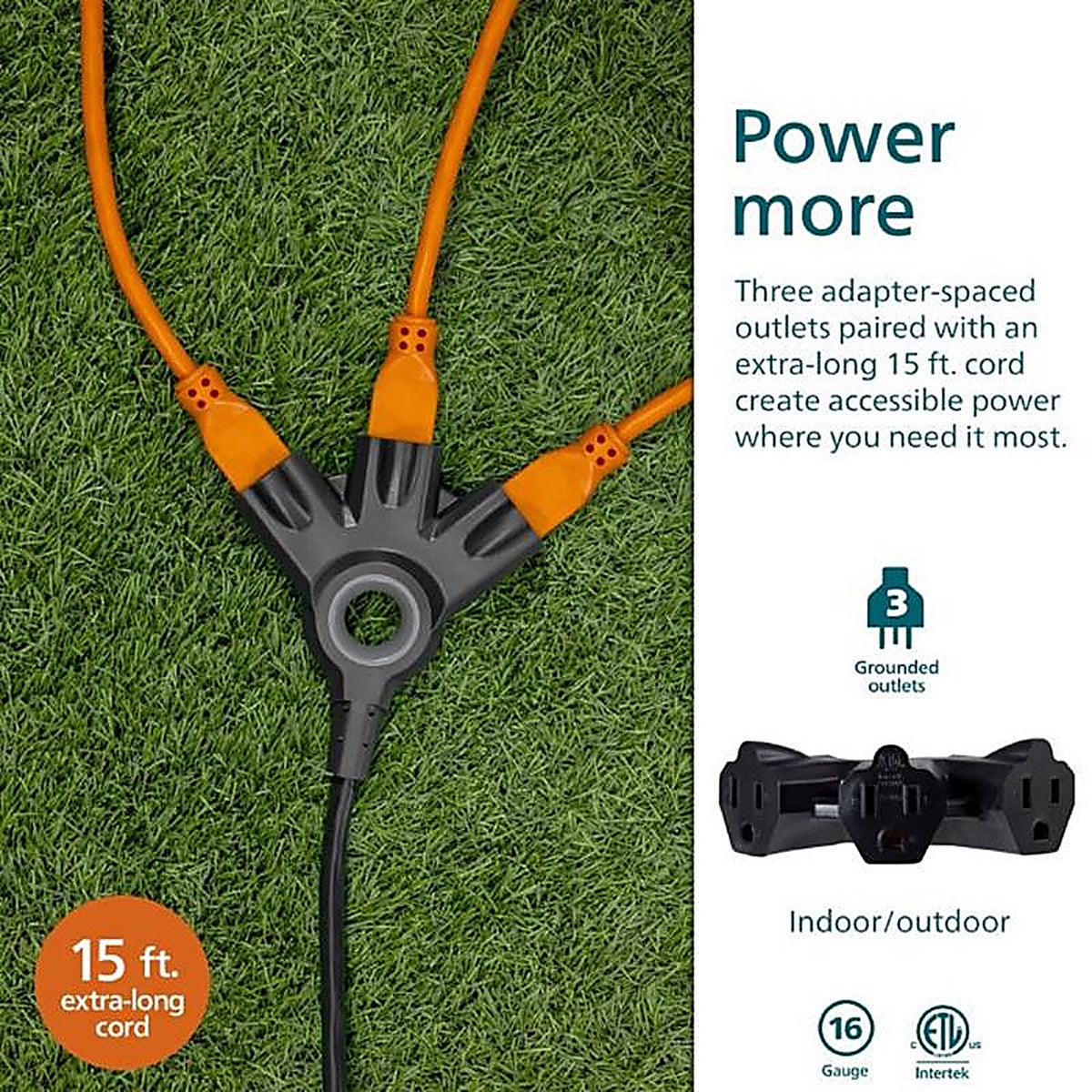 Jasco - SPC3153ZB/37-T2 - Philips Indoor or Outdoor 15 Ft. L Black Extension Cord 16/3
