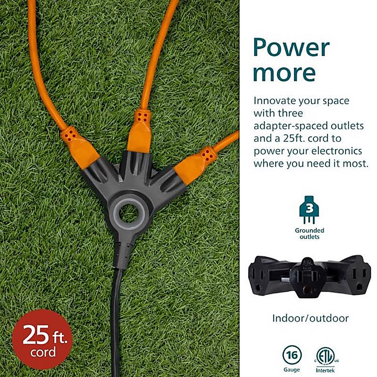 Jasco - SPC3253ZB/37-T1 - Philips Ezgrip Indoor or Outdoor 25 Ft. L Black Extension Cord 16/3