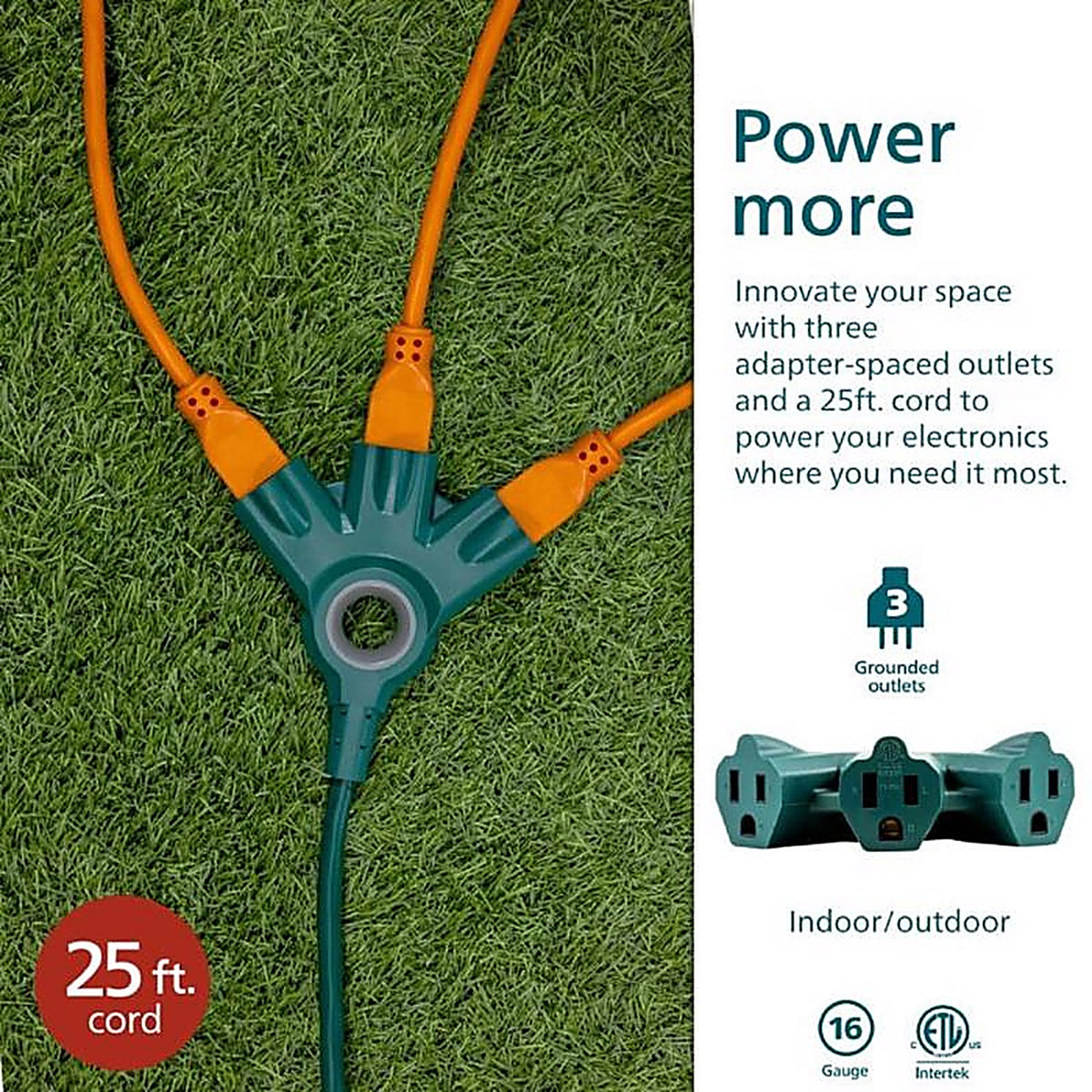 Jasco - SPC6253ZG/37-T1 - Philips Indoor or Outdoor 25 Ft. L Green Extension Cord 16/3