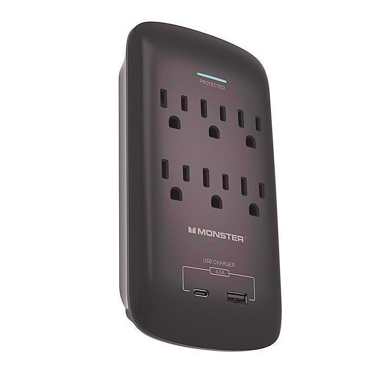 Monster - 1608 - Just Power It Up 0 Ft. L 6 Outlets Wall Tap Surge Protector w/USB Black 1200 J