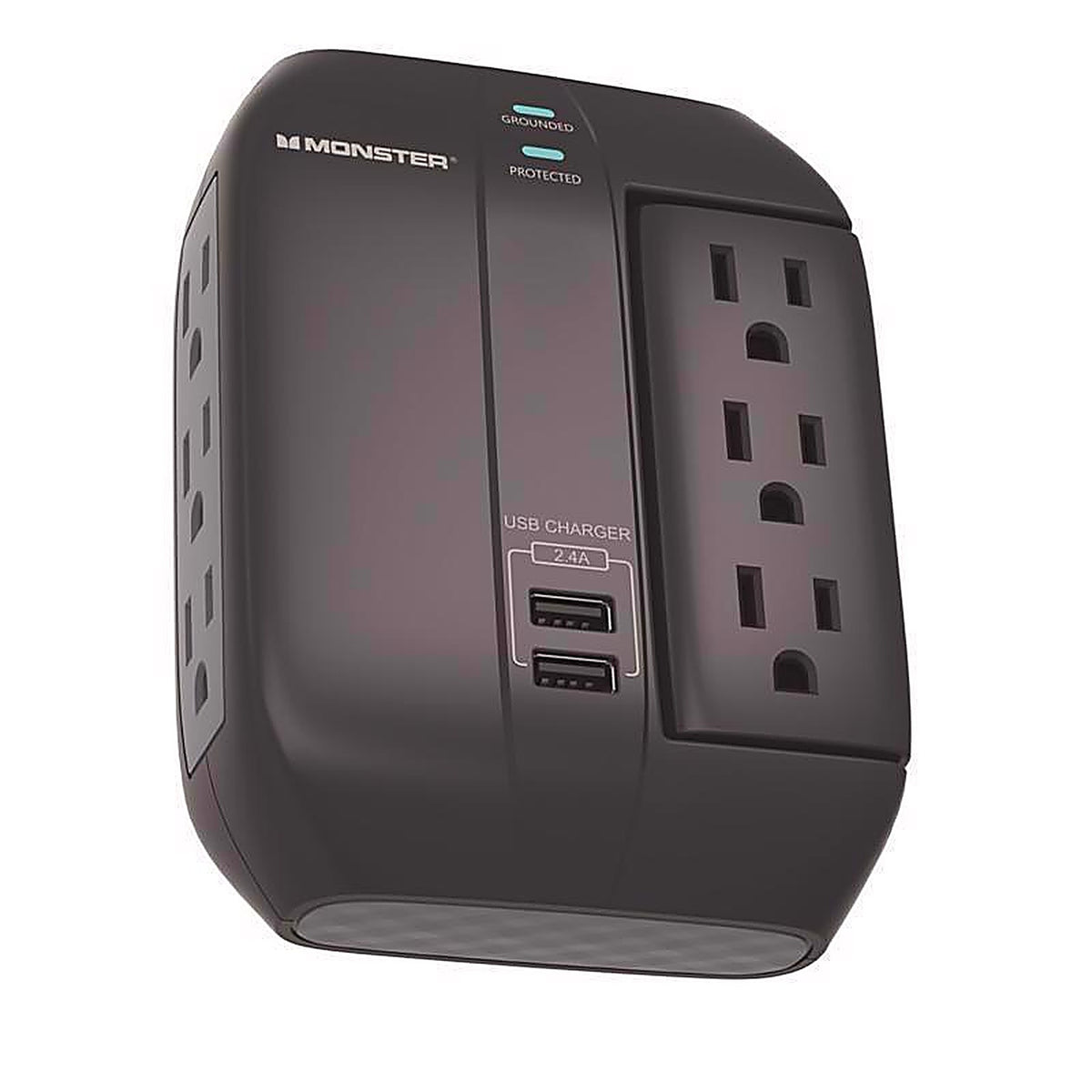 Monster - 1607 - Just Power It Up 0 Ft. L 6 Outlets Wall Tap Surge Protector w/USB Black 1200 J
