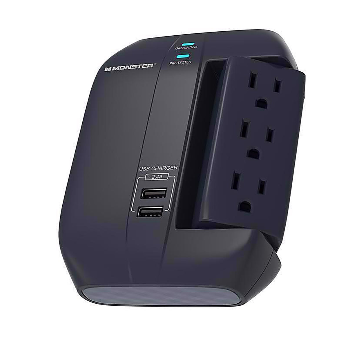 Monster - 1607 - Just Power It Up 0 Ft. L 6 Outlets Wall Tap Surge Protector w/USB Black 1200 J