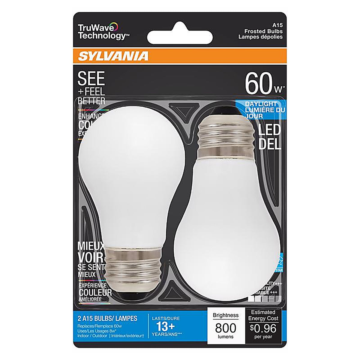 Sylvania - 40776 - Truwave A15 E26 (Medium) LED Bulb Daylight 60 Watt Equivalence 2 Pack