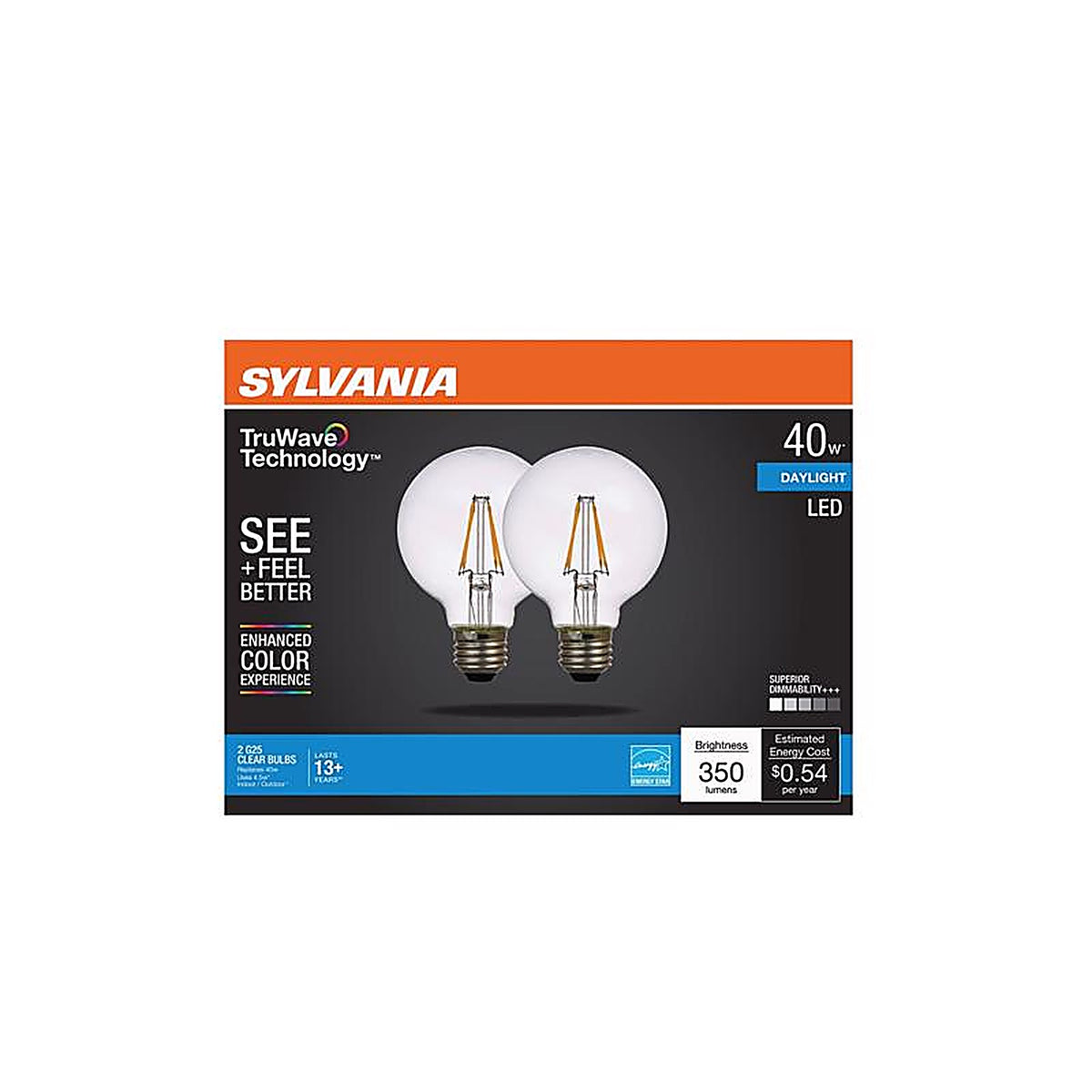 Sylvania - 41332 - Truwave G25 E26 (Medium) LED Bulb Daylight 40 Watt Equivalence 2 Pack