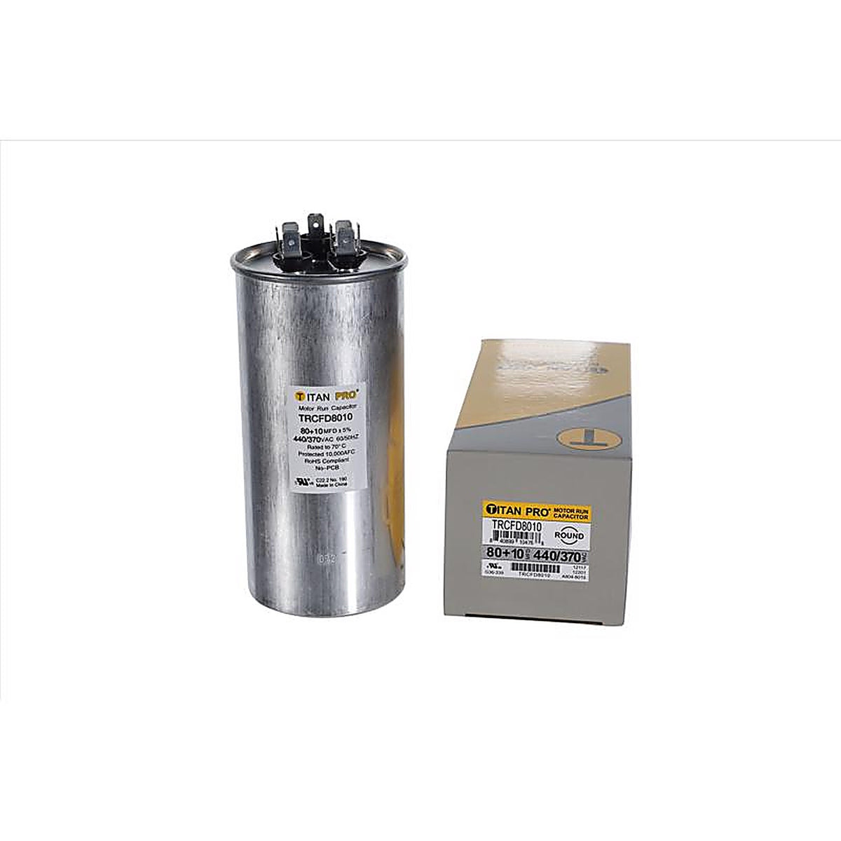 Titan Pro - TRCFD8010 - 80+10 MFD 440 V Round Run Capacitor